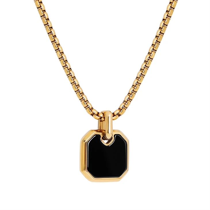 316L Stainless Steel Box Chain Octagon Gemstone Pendant Necklace – Wholesale & Customizable