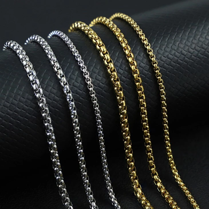 Stainless Steel Round Box Chain Necklace in Gold & Silver Stainless Steel Round Box Chain Necklace in Gold & Silver