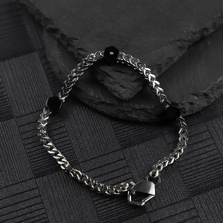 Geometric Zircon Station Curb Chain Bracelet price