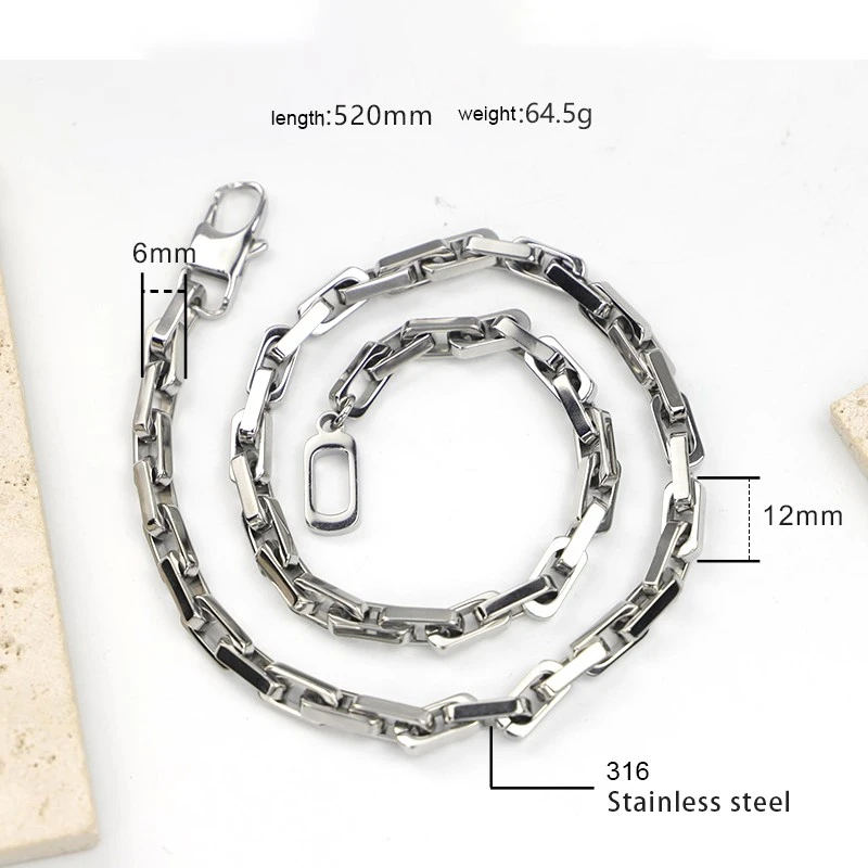 316L Stainless Steel PVD Plated Box Paperclip Link Chain Necklace size pic 316L Stainless Steel PVD Plated Box Paperclip Link Chain Necklace size pic